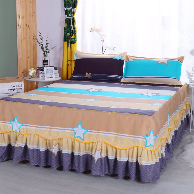 Ihomed 1PC Plaid Bed Sheet Printed Bedding Set Soft Bedspread lace bedding home decor Single Queen King Size Bedskirt Mattress Cover