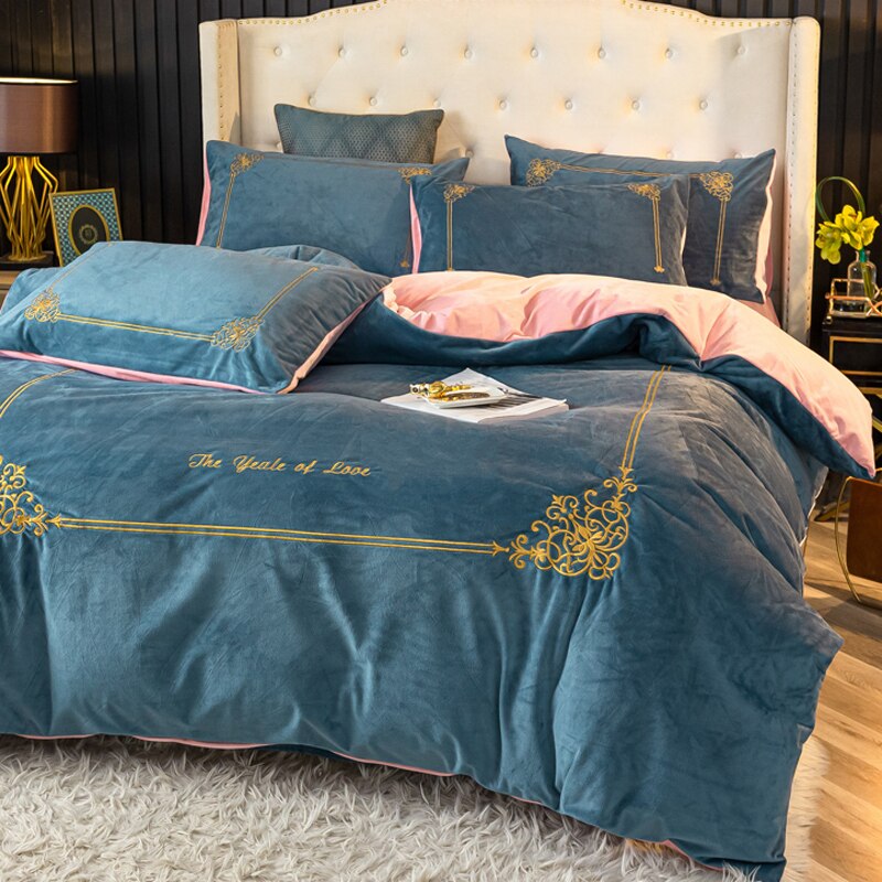 Ihomed Thick Coral Fleece Winter Four-Piece Set Double-Sided with Velvet Quilt Cover Flannel Bed Sheet Bedding Milk Fiber Winter