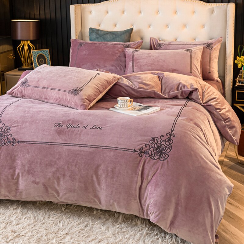 Ihomed Thick Coral Fleece Winter Four-Piece Set Double-Sided with Velvet Quilt Cover Flannel Bed Sheet Bedding Milk Fiber Winter