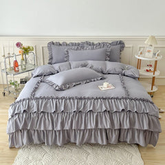 Ihomed Bed Linen Elegant Bedding Sets Luxury Princess Cotton Ruffle Duvet Cover Set Bed Skirt and Pillowcases Comforter Bedding Sets
