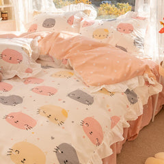 Ihomed Kawaii Strawberry Bedding Set 100% Cotton Twin Full Queen Size Duvet Cover Bed Skirt Fitted Bed Sheet Pillowcases For Girl Kids