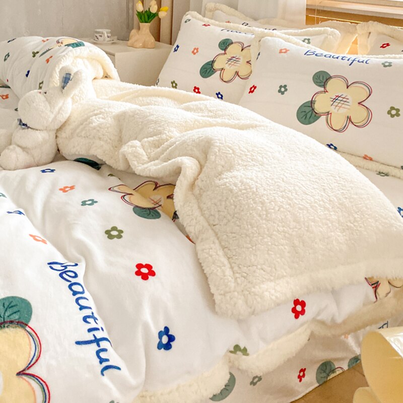 Ihomed Winter thickened lamb fleece blanket air-conditioned nap blanket quilt cover multi-purpose bedding