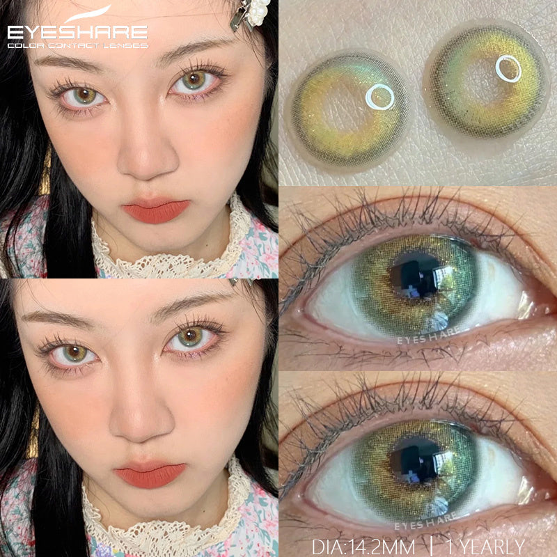 Ihomed 1Pair New Green Colored Contact Lens Gray Eye Lenses Brown Lenses High Quality Yearly Natural Contact Lenses for Eyes