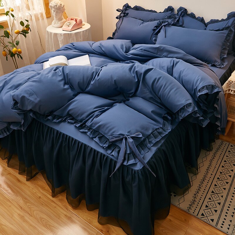 Ihomed Bed Linen Princess Bedding Set Luxury Bed Sheet Comforter Set Duvet Cover Bed Skirt and Pillowcase King Size Bedding Set Luxury