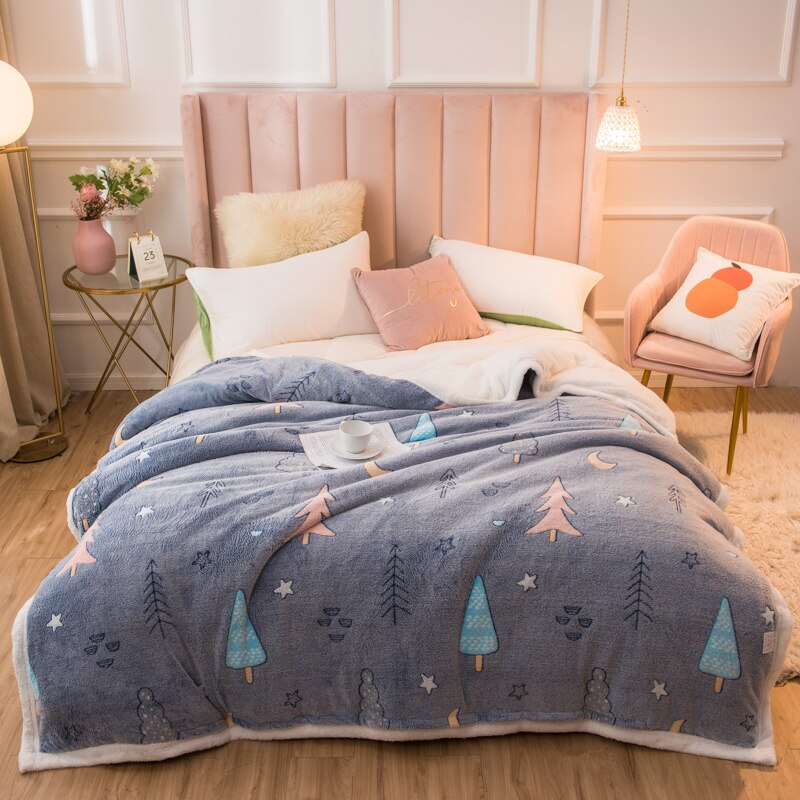 Ihomed 220x230cm 220x240cm Thicken Warm Winter Duvet Cover Lovely Flower Animal Printed Fleece Quilt Cover 1pc Bedding Comforter Case