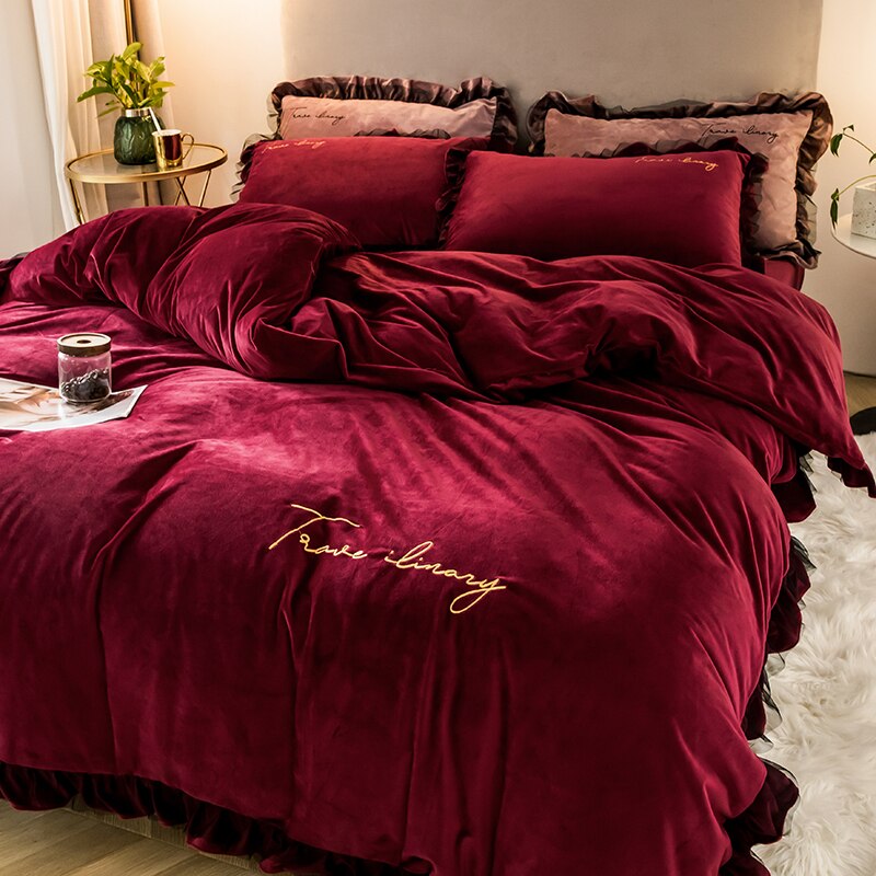 Ihomed Thick Coral Fleece Winter Four-Piece Set Double-Sided with Velvet Quilt Cover Flannel Bed Sheet Bedding Milk Fiber Winter