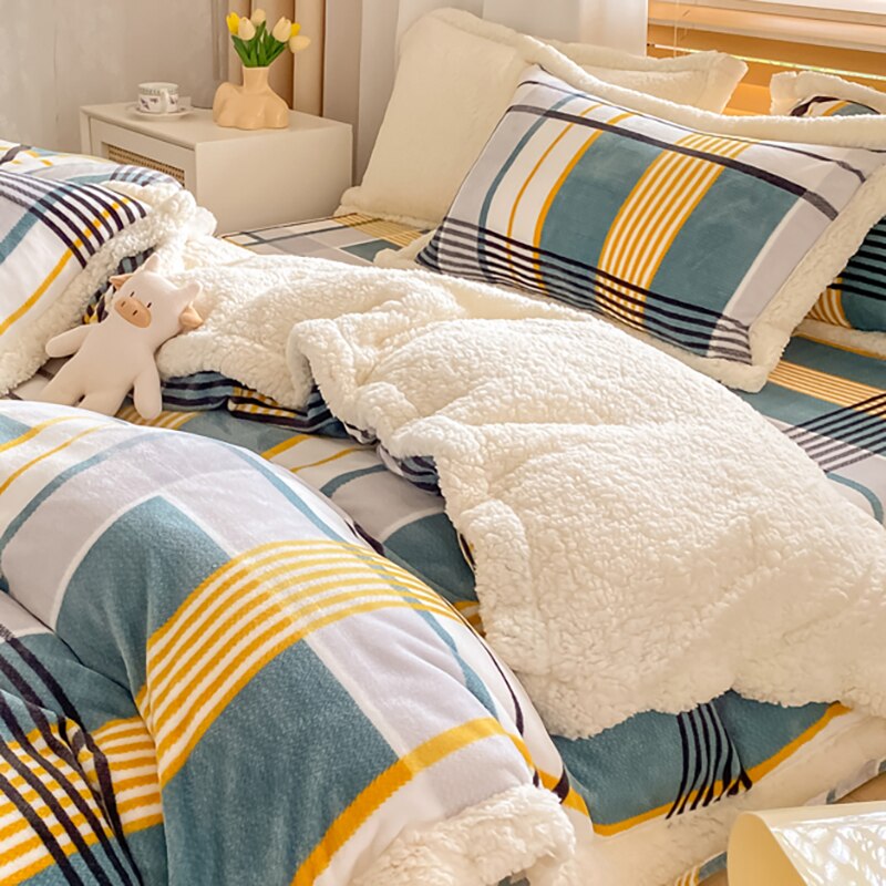 Ihomed Winter thickened lamb fleece blanket air-conditioned nap blanket quilt cover multi-purpose bedding