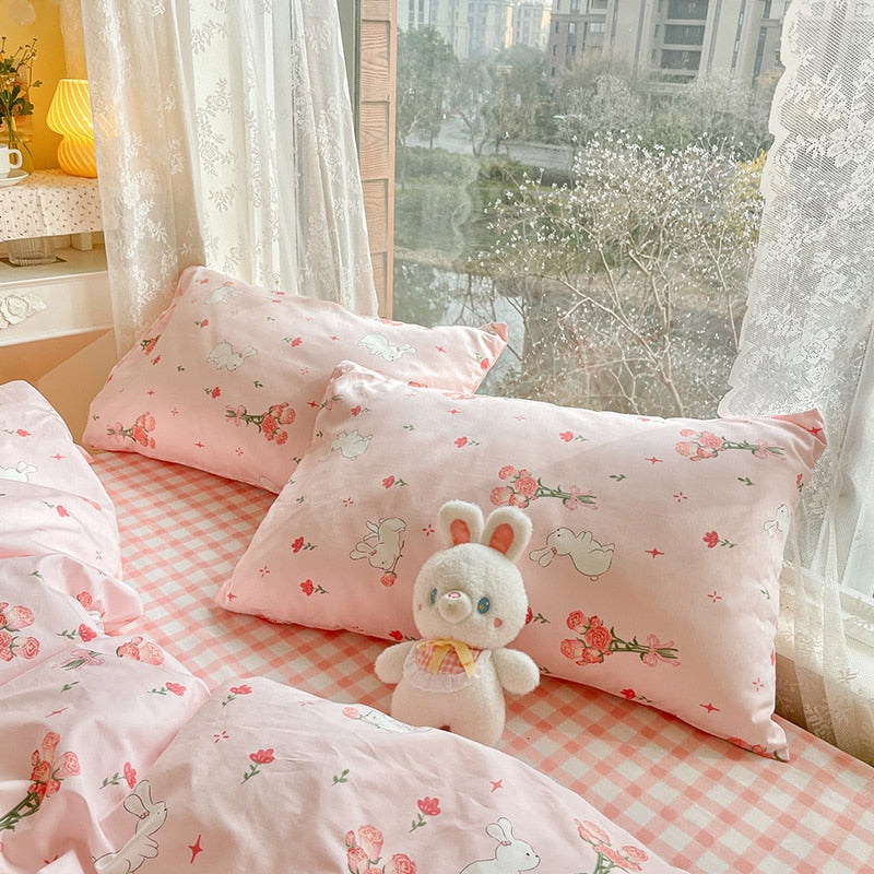 Ihomed Cute Animals Flower Bedding Set For Double Bed 100 Cotton Twin Full Queen Size Bedding Couple Fitted Bed Sheet Duvet Cover Set