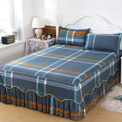 Ihomed 1PC Plaid Bed Sheet Printed Bedding Set Soft Bedspread lace bedding home decor Single Queen King Size Bedskirt Mattress Cover