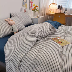 Ihomed Japanese-style simple washed cotton bedding, four-piece duvet cover, bed sheets, student dormitory