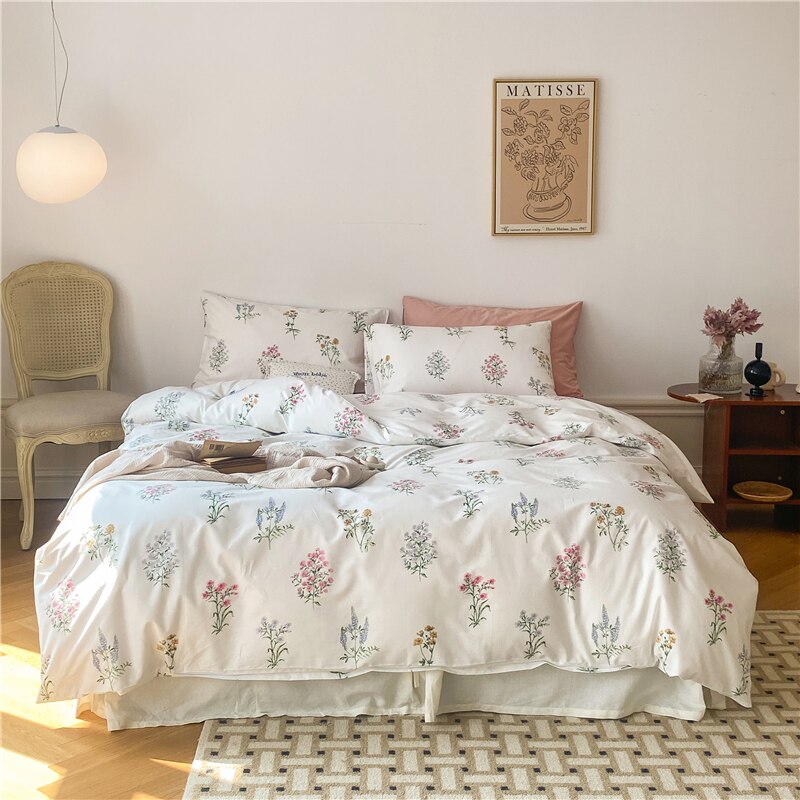 Ihomed 100% Natural Cotton Vintage Pastoral Flowers Girl Bedding Set Single Double Queen King Quilt/Duvet Cover Bed Linen Pillowcases