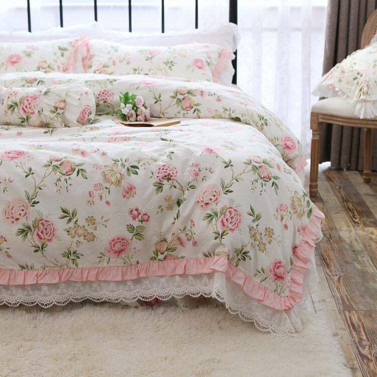 Ihomed Big lace queen bedding set Romantic ruffle duvet cover designer bedding floral bed set bedroom bed sheets luxury bedding sets