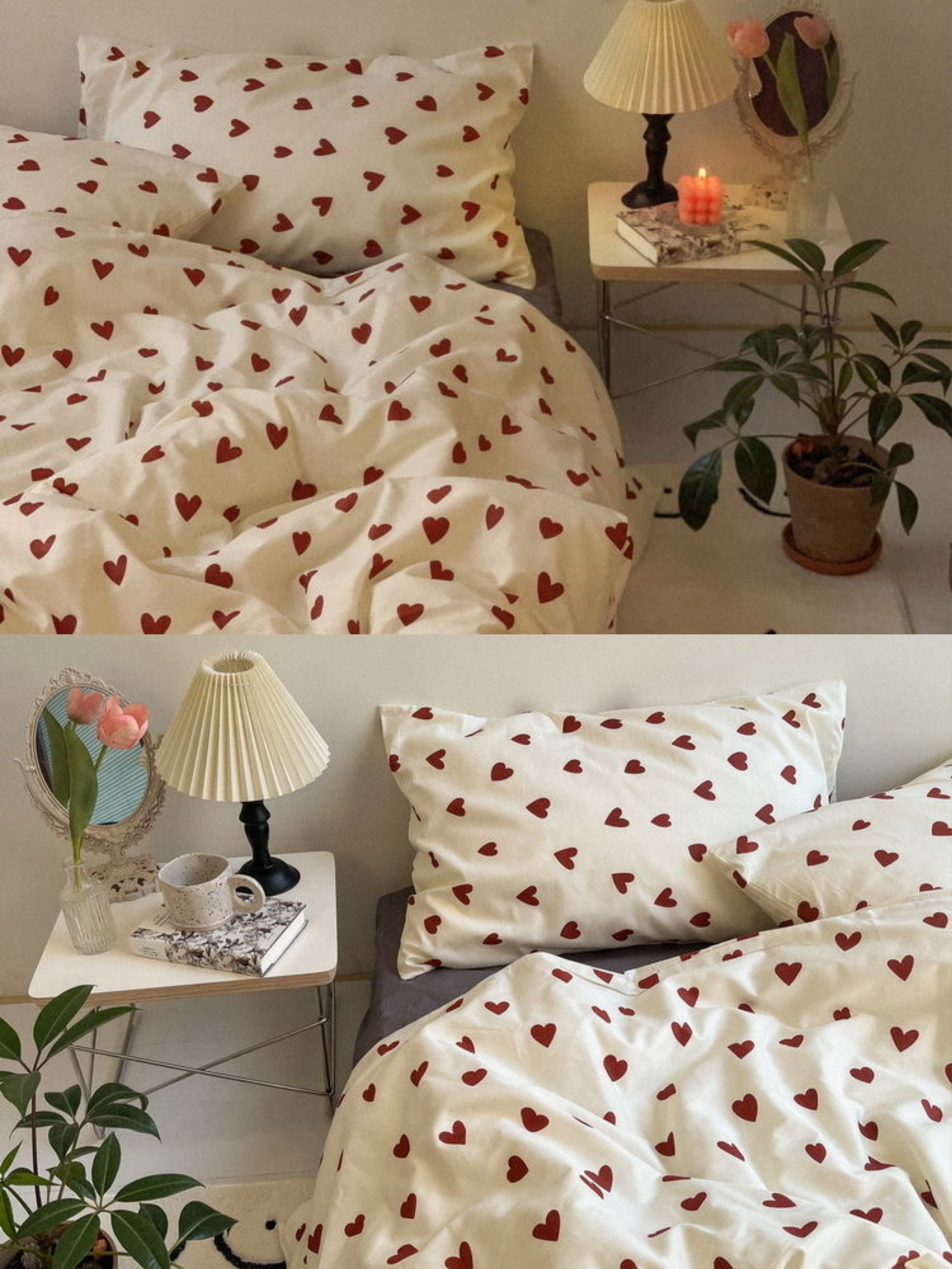 Ihomed Red Love Patter  100% Cotton Girl's HomeTextile Duvet Cover and Bedsheet Quilt Cover Soft Luxury Bedding Set Ins Fashion