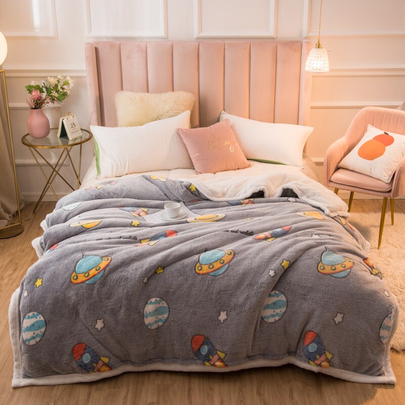 Ihomed 220x230cm 220x240cm Thicken Warm Winter Duvet Cover Lovely Flower Animal Printed Fleece Quilt Cover 1pc Bedding Comforter Case