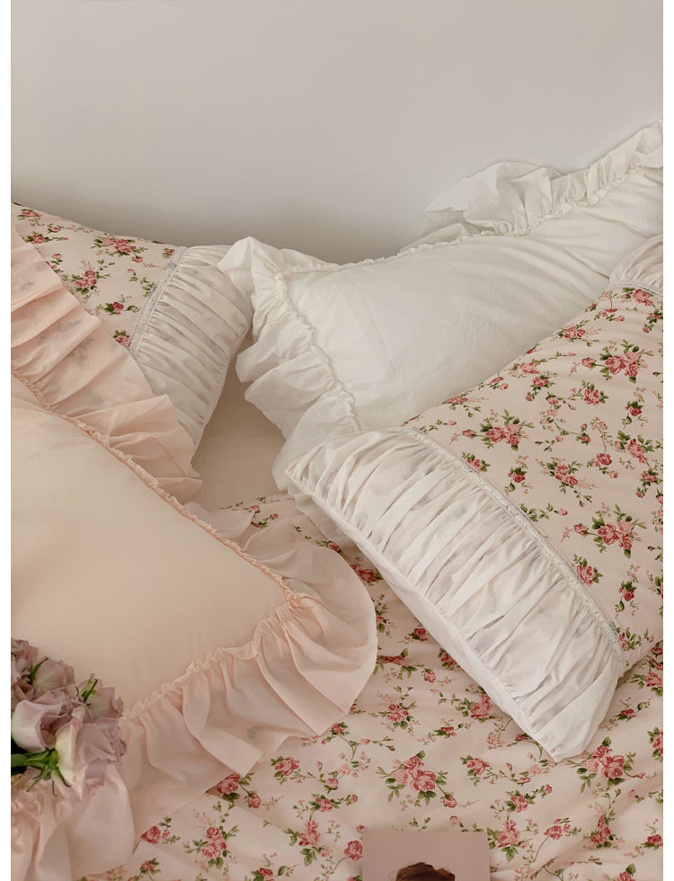 Ihomed Romantic Vintage Floral Cotton Four-Piece Set Princess Pure Cotton Quilt Cover French Bedding