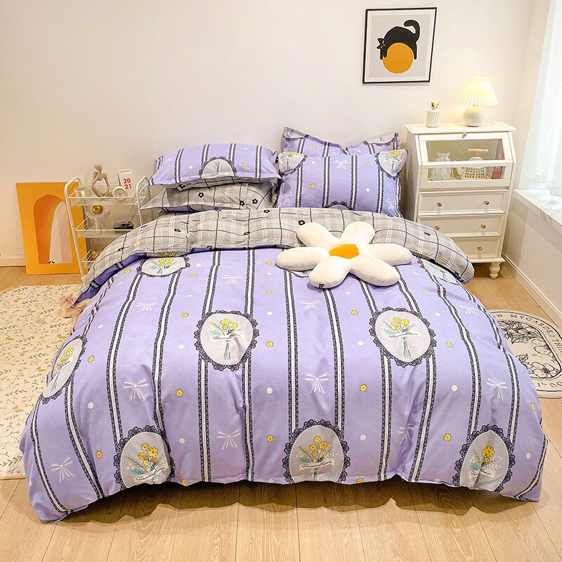 Ihomed Beddings Sets Thickened Encrypted Twill Cotton Four-piece Light Luxury Printed Bedsheets Set with Pillows Case Bed Linen 1 5 Sp