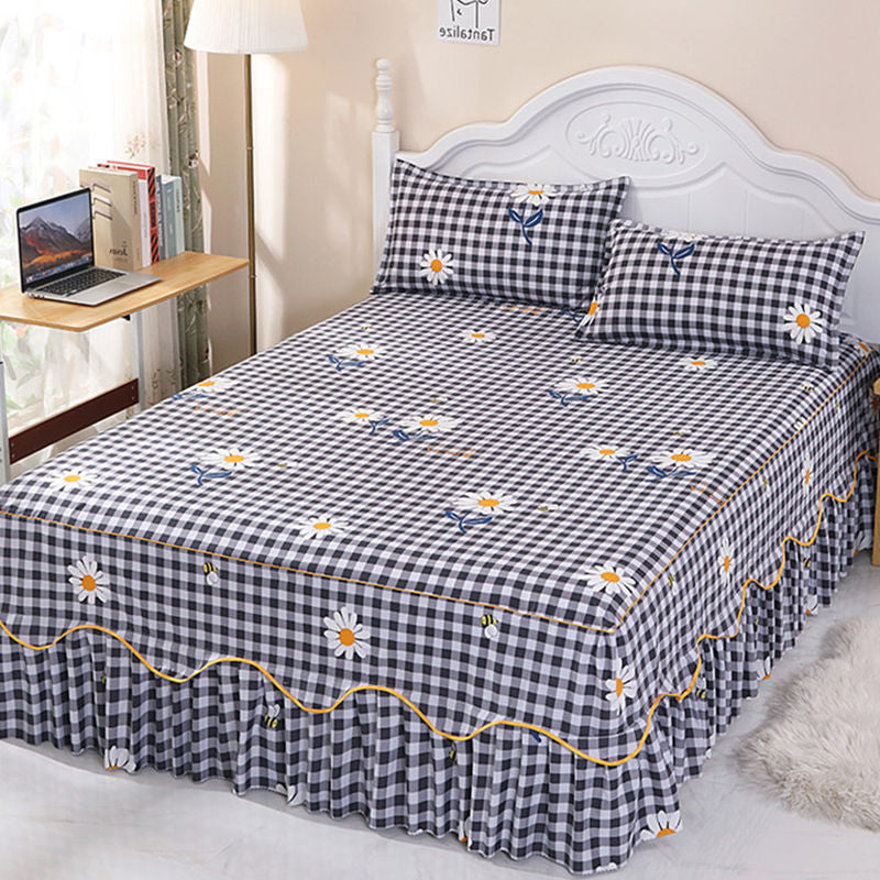 Ihomed 1PC Plaid Bed Sheet Printed Bedding Set Soft Bedspread lace bedding home decor Single Queen King Size Bedskirt Mattress Cover