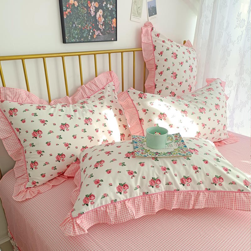 Ihomed 4/6Pcs100%Cotton Bedding Set Vintage Elegant Flowers Duvet cover  with Ruffle soft comfy bed sheet pillowcases Double Queen King