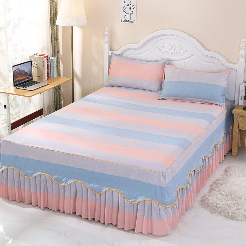 Ihomed 1PC Plaid Bed Sheet Printed Bedding Set Soft Bedspread lace bedding home decor Single Queen King Size Bedskirt Mattress Cover