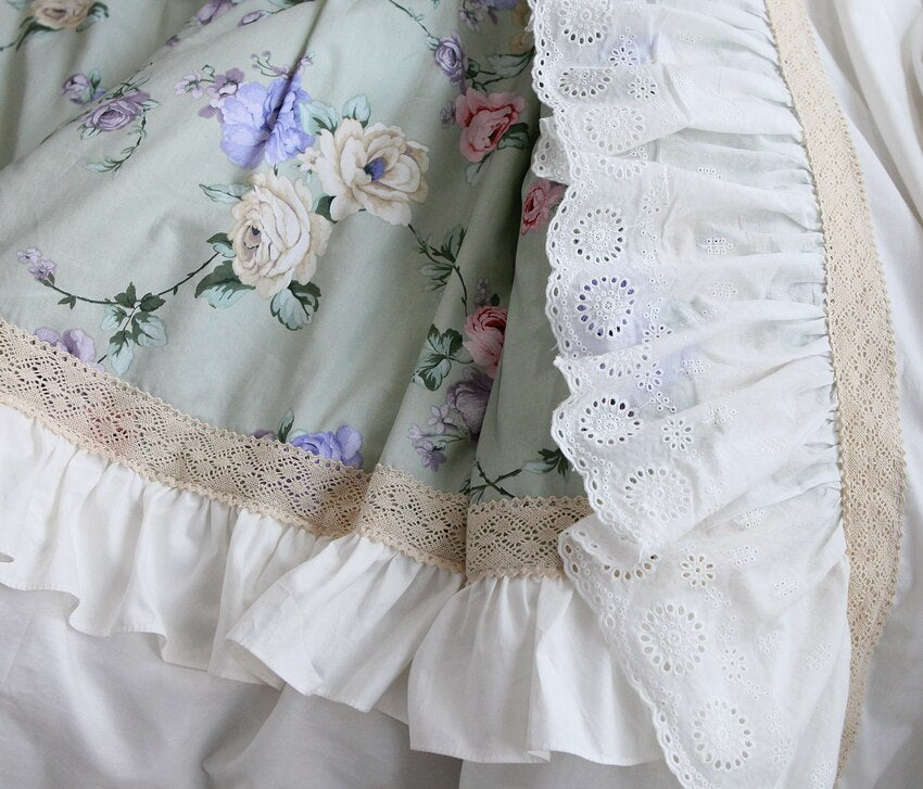 Ihomed Super Garden Princess bedding set handmade ruffle  Lace double duvet cover Bed sheet set for king size linens comforter sets
