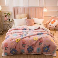 Ihomed 220x230cm 220x240cm Thicken Warm Winter Duvet Cover Lovely Flower Animal Printed Fleece Quilt Cover 1pc Bedding Comforter Case