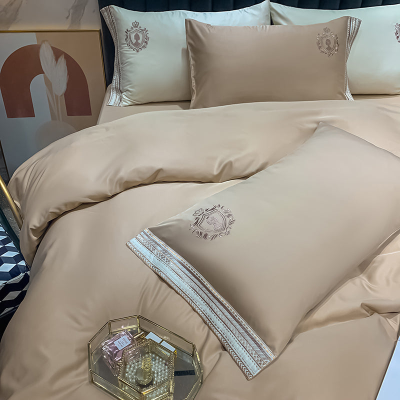 Ihomed Luxury Satin Silky Embroidery Bedding Set Soft Smooth Double Duvet Cover Set Bed Linen Fitted Sheet Pillowcases Home Textiles