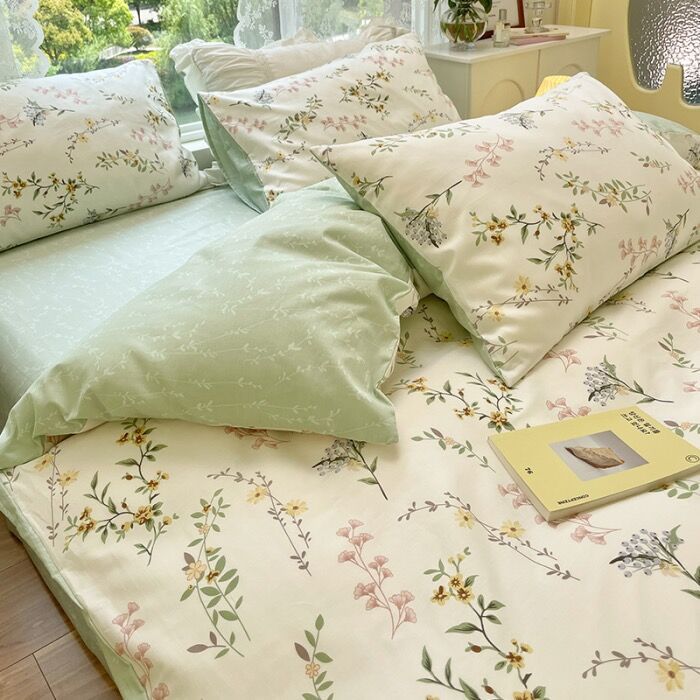 Ihomed AB double-sided florals print 100% cotton Bedding Set queen soft skin friendly duvet cover set with flat sheets quilt cover sets