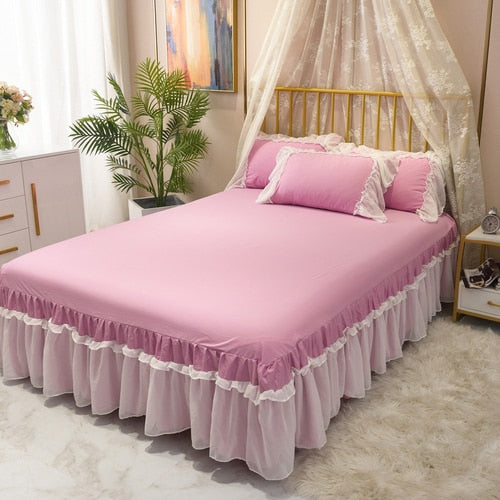 Ihomed Brief White Bedspreads Queen 100% Cotton Ruffle Lace King Size Bed Cover Princess Bed Cover Bedroom Bedding