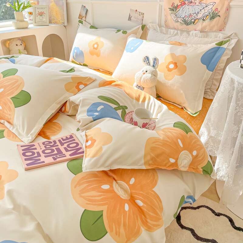 Ihomed Cartoon Style Printed Bedding Sets King Queen Full Sizes Comforter Sets Duvet Cover Bed Flat Sheet Pillowcases for Child Girls