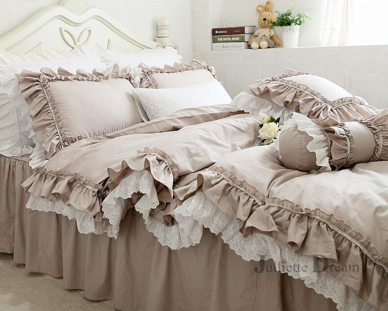 Ihomed Big lace queen bedding set Romantic ruffle duvet cover designer bedding floral bed set bedroom bed sheets luxury bedding sets