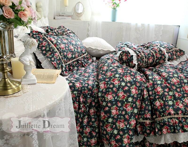 Ihomed Big lace queen bedding set Romantic ruffle duvet cover designer bedding floral bed set bedroom bed sheets luxury bedding sets