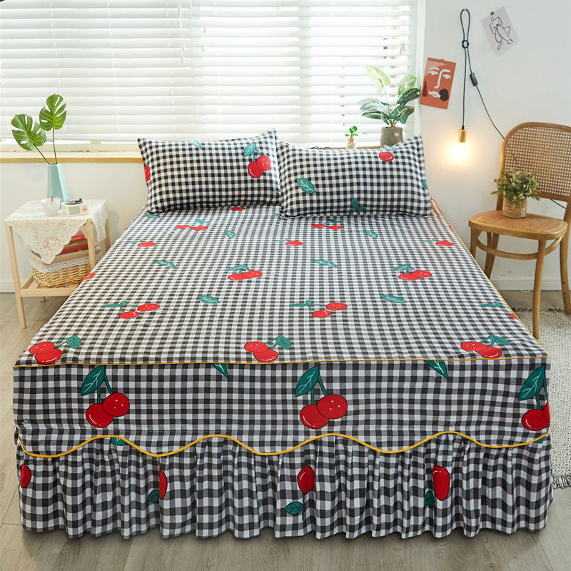 Ihomed 1PC Plaid Bed Sheet Printed Bedding Set Soft Bedspread lace bedding home decor Single Queen King Size Bedskirt Mattress Cover