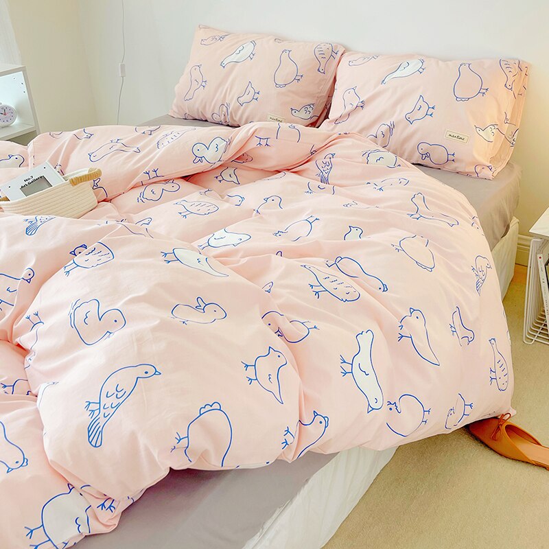 Ihomed 3/4pcs Cute Orange Bedding Set Twin Full Queen Size Quilt Covers Kawaii Animal Fitted Bed Sheet Pillowcase Bedroom Duvet Cover