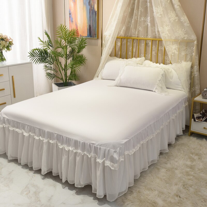 Ihomed Brief White Bedspreads Queen 100% Cotton Ruffle Lace King Size Bed Cover Princess Bed Cover Bedroom Bedding