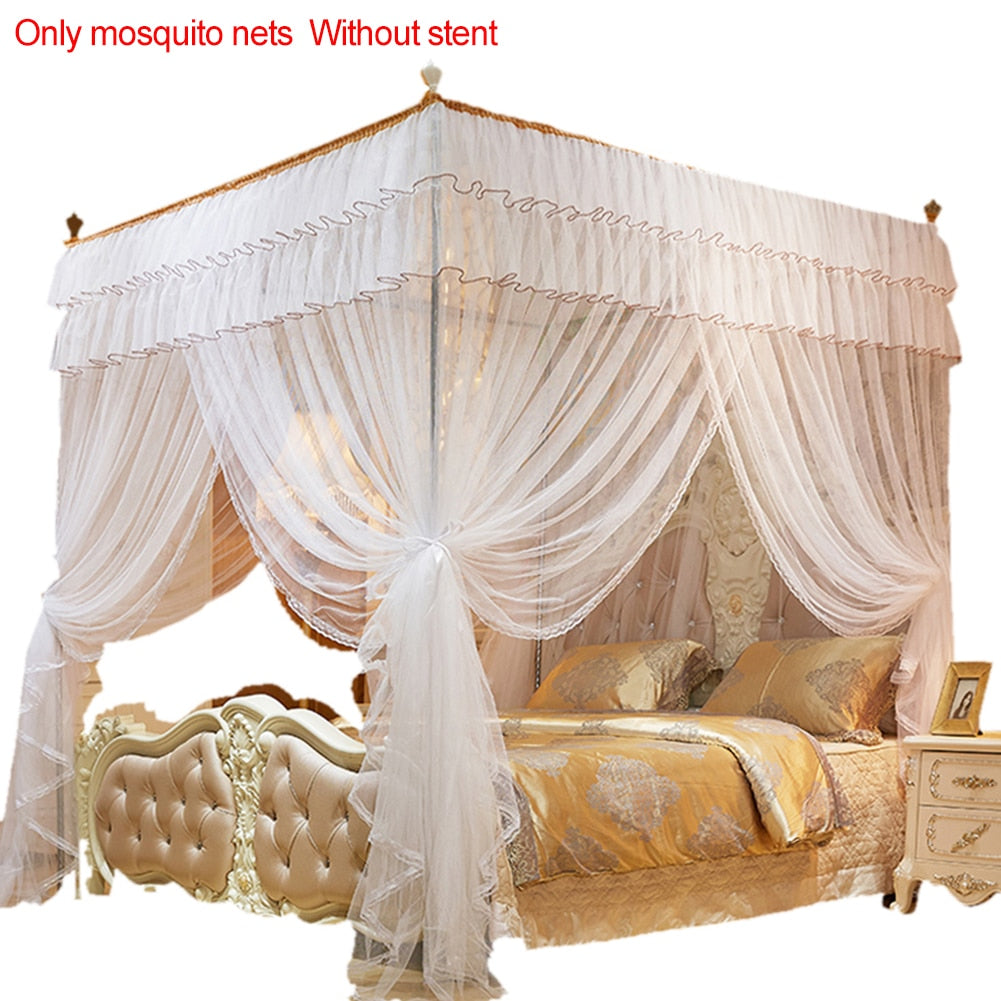 Ihomed 1.5*2 M European Style 4 Corner Post Romantic Princess Lace Canopy Mosquito Net No Frame for Twin Full Queen King Bed Netting Bedding