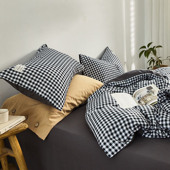 Ihomed Japanese-style simple washed cotton bedding, four-piece duvet cover, bed sheets, student dormitory