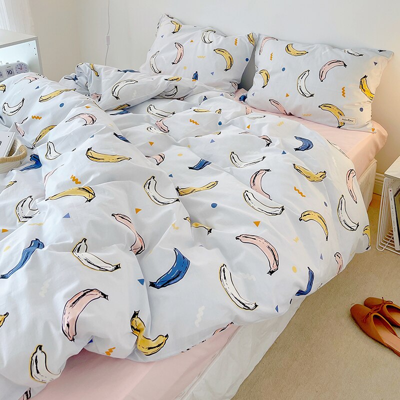 Ihomed 3/4pcs Cute Orange Bedding Set Twin Full Queen Size Quilt Covers Kawaii Animal Fitted Bed Sheet Pillowcase Bedroom Duvet Cover