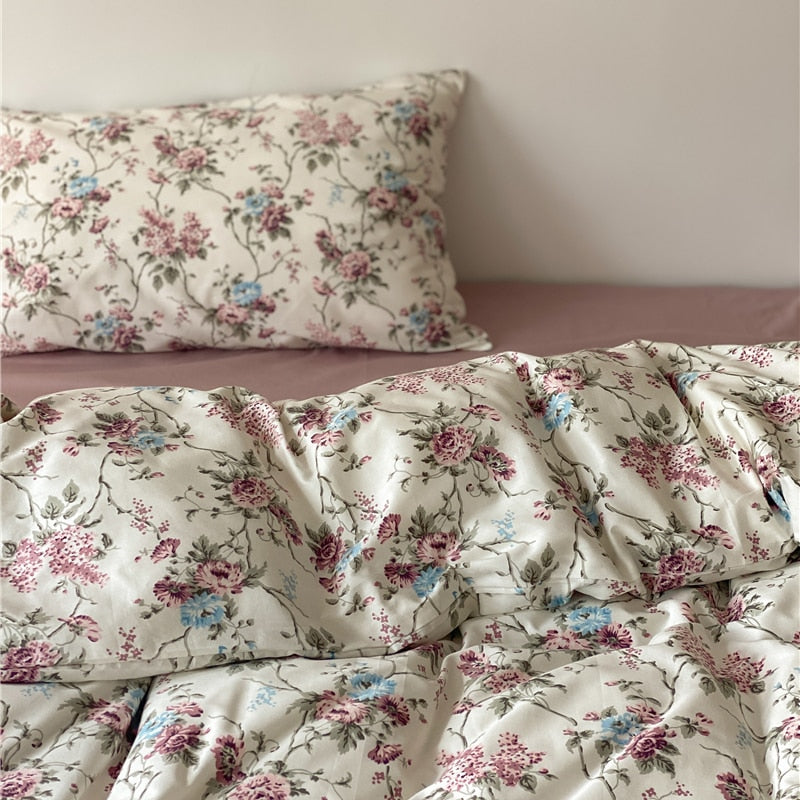 Ihomed 100% Natural Cotton Vintage Pastoral Flowers Girl Bedding Set Single Double Queen King Quilt/Duvet Cover Bed Linen Pillowcases