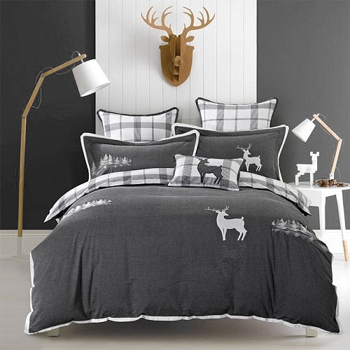 Ihomed 4Pcs 100% Cotton soft Bed sheet set Grey Deer Bedding sets/Bed cover Queen King size Duvet cover bed sheet set Pillowcase Gifts