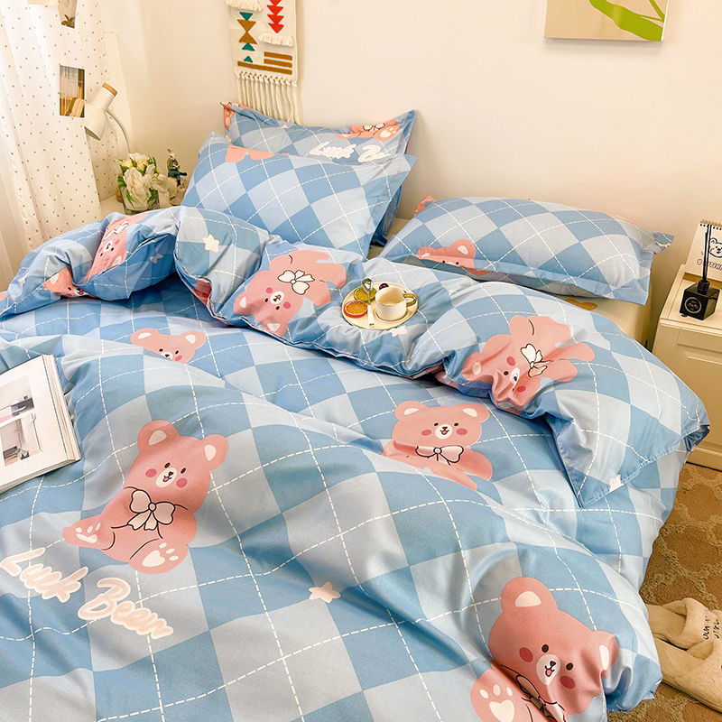 Ihomed Cute Bear Bedding Set Girls Boys Kids Single Double Size Flat Sheet Duvet Cover Pillowcase Bed Linens White Blue Home Textile