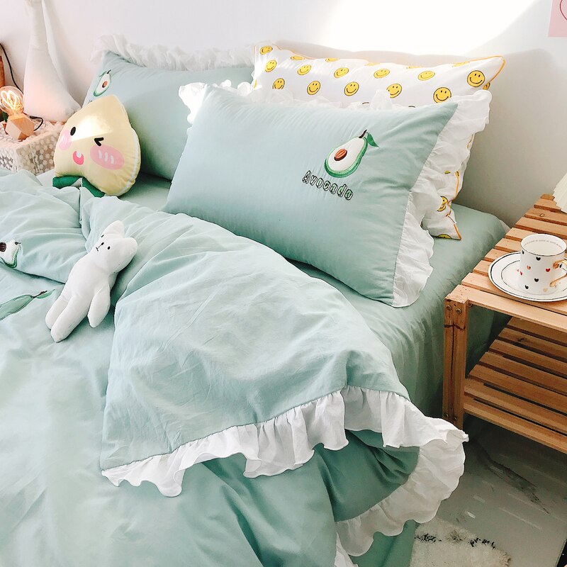 Ihomed Kawaii Peach Strawberry Bedding Set For Home Cotton Pink Twin Full Queen Size Cute Double Bed Sheet Pillowcase Duvet Quilt Cover
