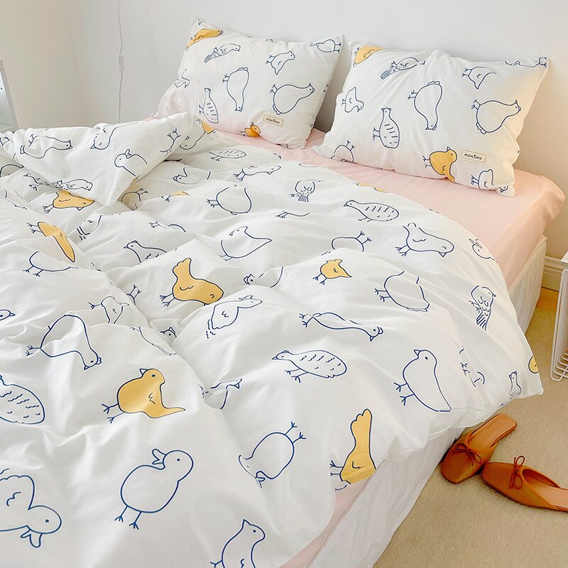 Ihomed 3/4pcs Cute Orange Bedding Set Twin Full Queen Size Quilt Covers Kawaii Animal Fitted Bed Sheet Pillowcase Bedroom Duvet Cover