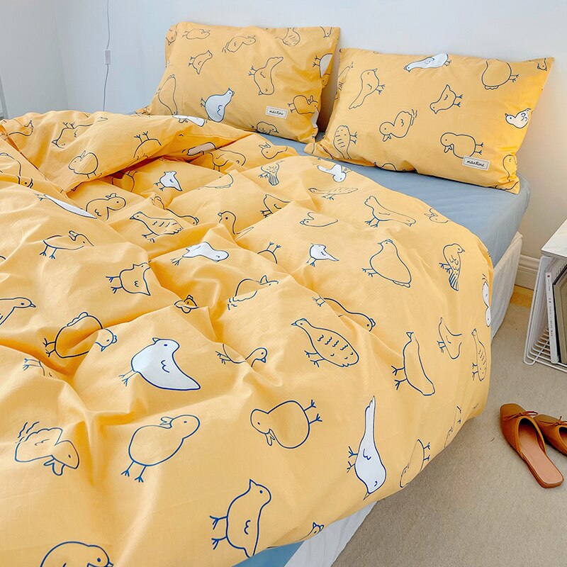 Ihomed 3/4pcs Cute Orange Bedding Set Twin Full Queen Size Quilt Covers Kawaii Animal Fitted Bed Sheet Pillowcase Bedroom Duvet Cover