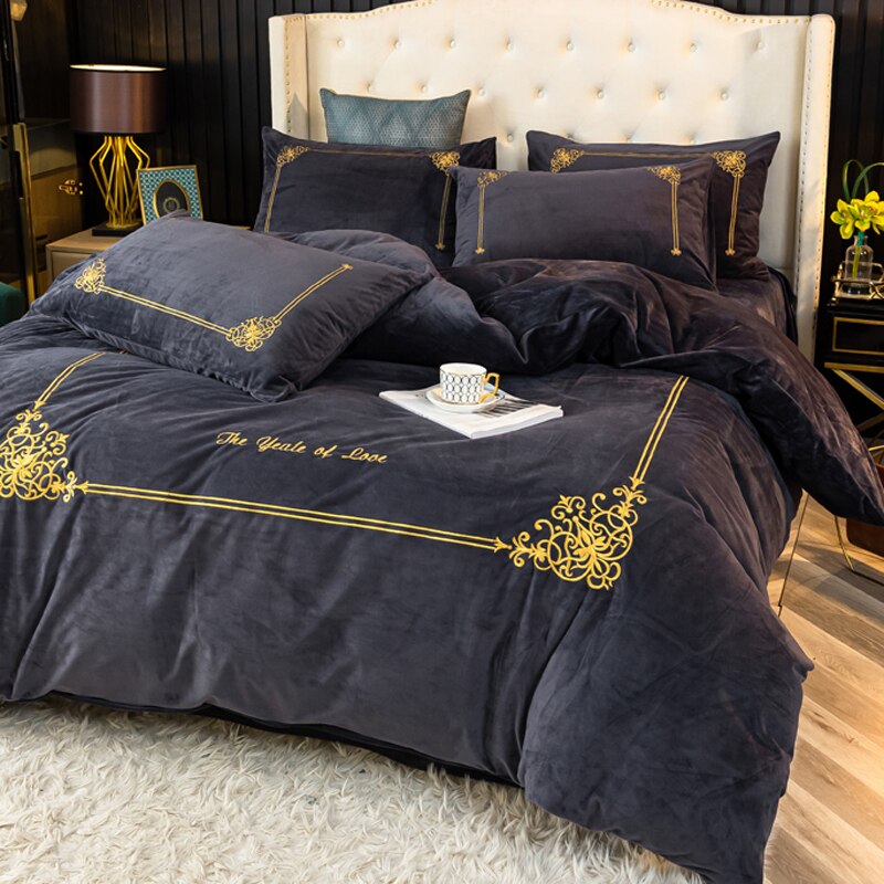 Ihomed Thick Coral Fleece Winter Four-Piece Set Double-Sided with Velvet Quilt Cover Flannel Bed Sheet Bedding Milk Fiber Winter