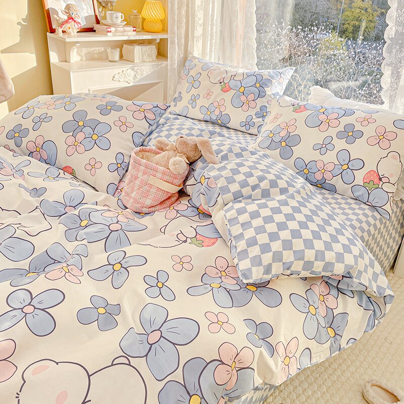 Ihomed Cute Animals Flower Bedding Set For Double Bed 100 Cotton Twin Full Queen Size Bedding Couple Fitted Bed Sheet Duvet Cover Set