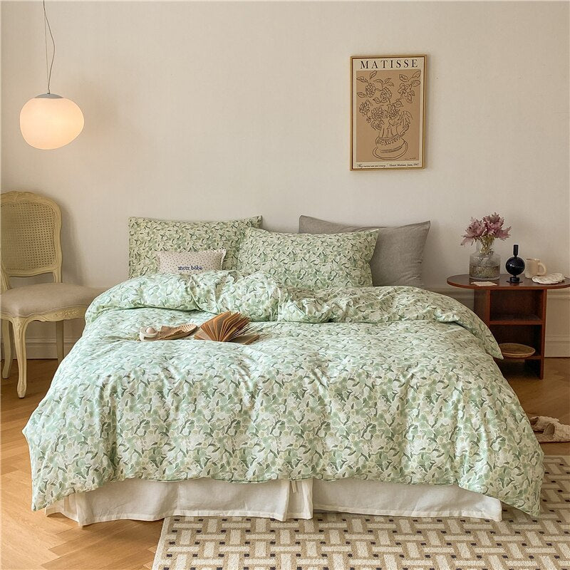 Ihomed 100% Natural Cotton Vintage Pastoral Flowers Girl Bedding Set Single Double Queen King Quilt/Duvet Cover Bed Linen Pillowcases