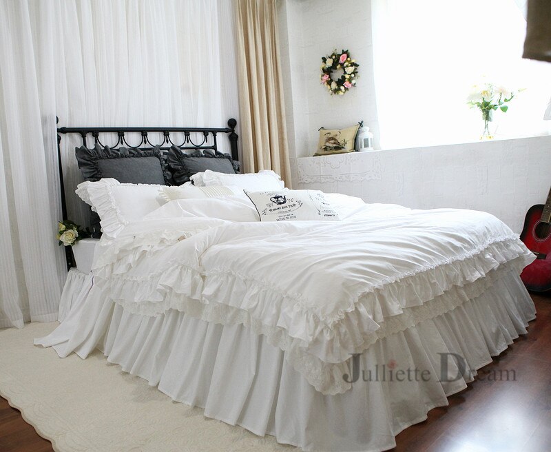 Ihomed Big lace queen bedding set Romantic ruffle duvet cover designer bedding floral bed set bedroom bed sheets luxury bedding sets