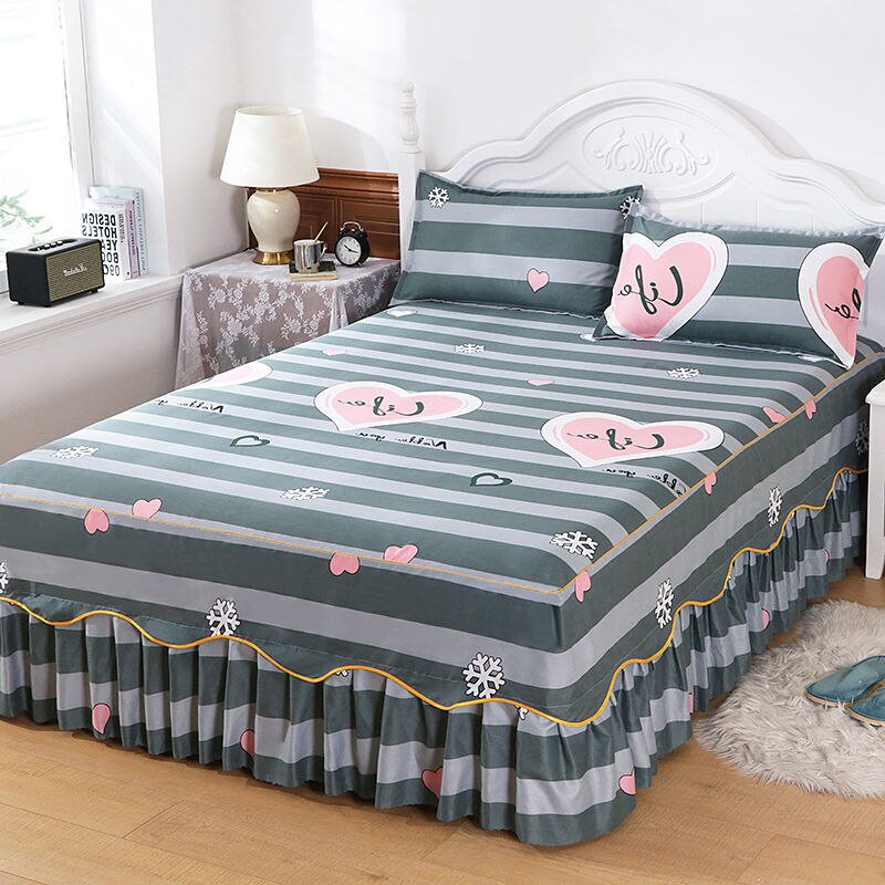 Ihomed 1PC Plaid Bed Sheet Printed Bedding Set Soft Bedspread lace bedding home decor Single Queen King Size Bedskirt Mattress Cover