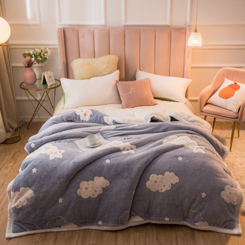 Ihomed 220x230cm 220x240cm Thicken Warm Winter Duvet Cover Lovely Flower Animal Printed Fleece Quilt Cover 1pc Bedding Comforter Case