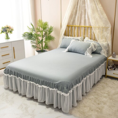 Ihomed Brief White Bedspreads Queen 100% Cotton Ruffle Lace King Size Bed Cover Princess Bed Cover Bedroom Bedding